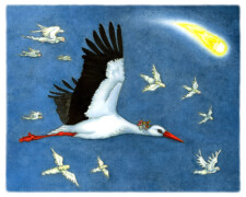 TrudePi Westpfeil, Eine herbstliche Weihnachtsgeschichte, Herr Blaubeert, Herr Eichel und Frau Pilz reisen im Gefieder des Storchs