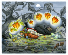 TrudePi Westpfeil, Eine herbstliche Weihnachtsgeschichte, Herr Blaubeert, Herr Eichel und Frau Pilz schlafen unter einer Wurzel