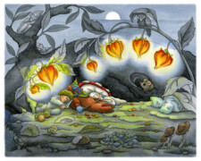 TrudePi Westpfeil, Eine herbstliche Weihnachtsgeschichte, Herr Blaubeert, Herr Eichel und Frau Pilz schlafen unter einer Wurzel